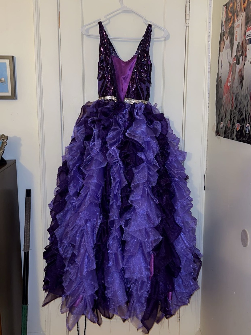 Girls Purple Ruffled Tulle Party Dress with Sparkle Waistband